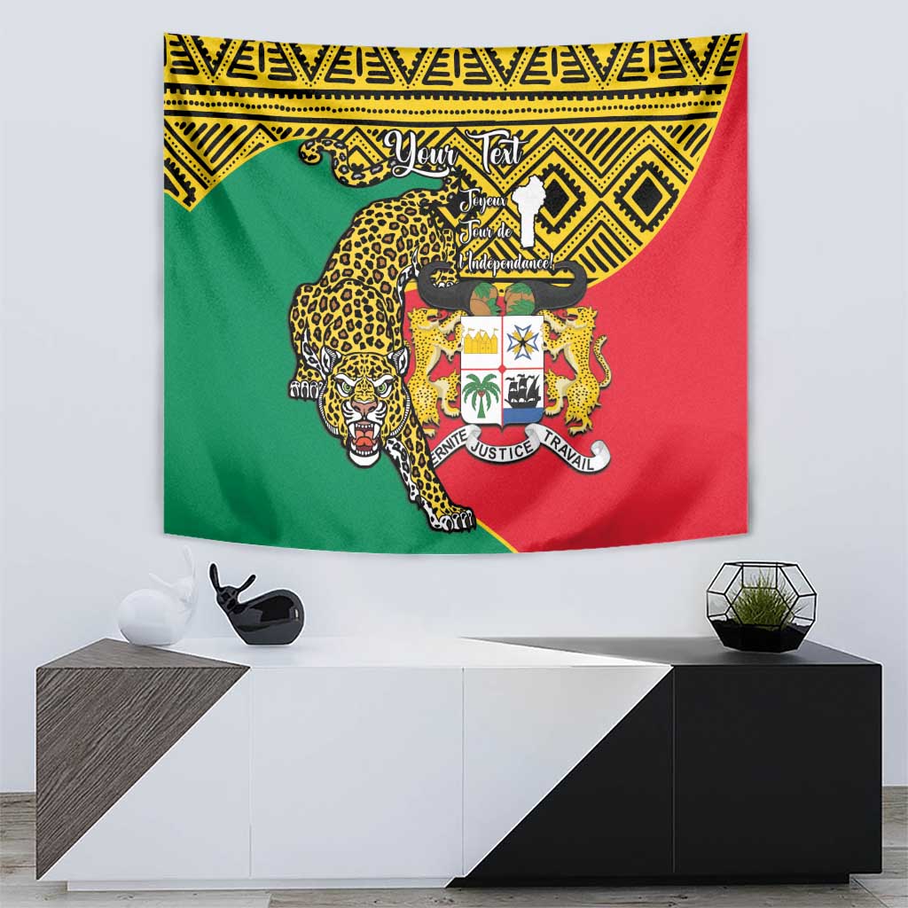 Personalized Benin tapestry coat of arms with leopard African pattern, green and red