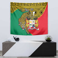 Personalized Benin tapestry coat of arms with leopard African pattern, green and red