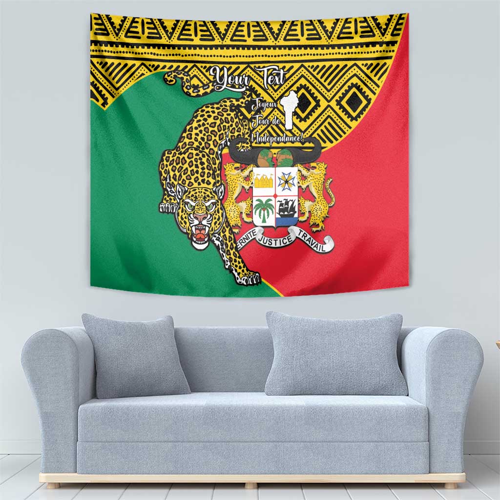 Personalized Benin tapestry wall hanging with leopard figure and coat of arms crest