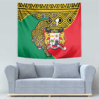 Personalized Benin tapestry wall hanging with leopard figure and coat of arms crest