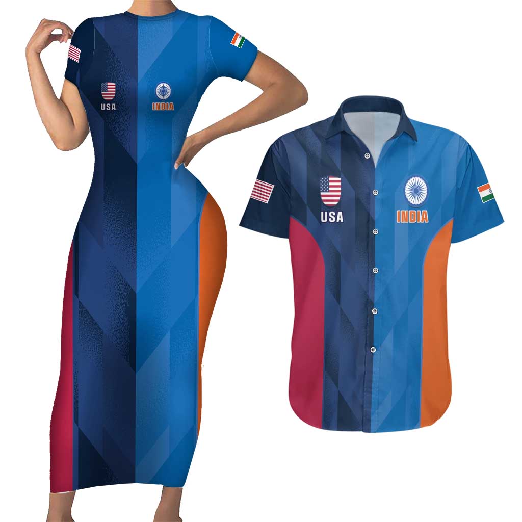 Custom USA and India Cricket Couples Matching Short Sleeve Bodycon Dress and Hawaiian Shirt 2024 Together Dynamic Style - Wonder Print Shop