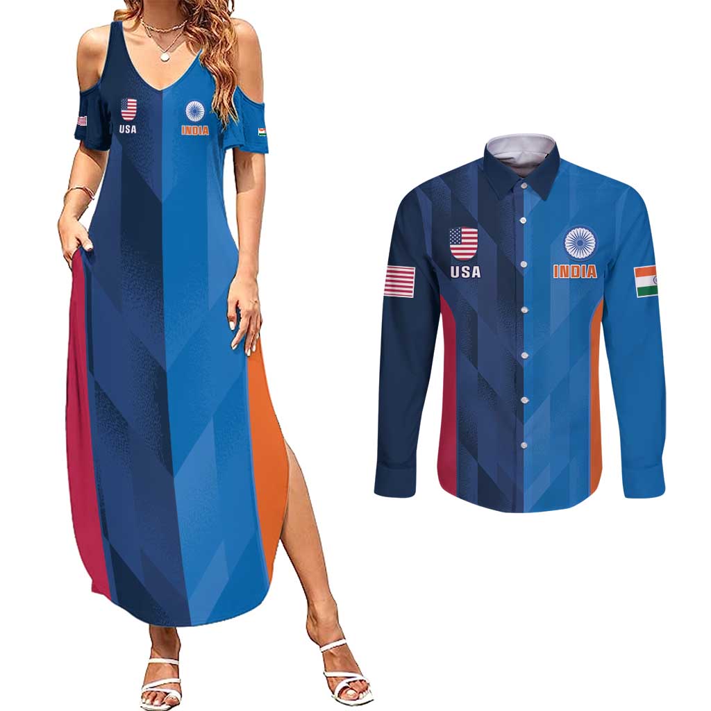 Custom USA and India Cricket Couples Matching Summer Maxi Dress and Long Sleeve Button Shirt 2024 Together Dynamic Style - Wonder Print Shop