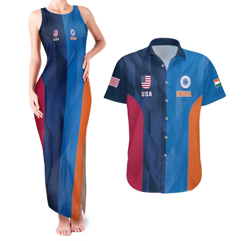 Custom USA and India Cricket Couples Matching Tank Maxi Dress and Hawaiian Shirt 2024 Together Dynamic Style - Wonder Print Shop