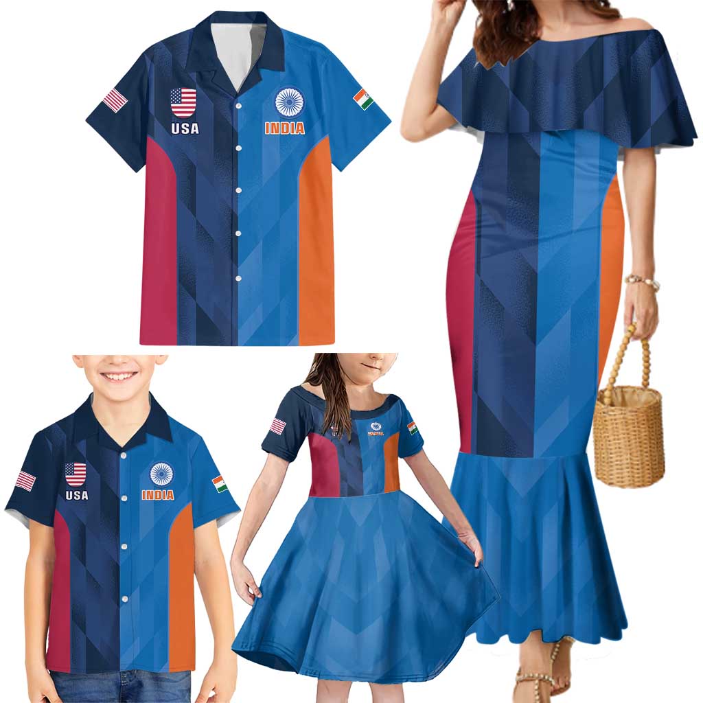 Custom USA and India Cricket Family Matching Mermaid Dress and Hawaiian Shirt 2024 Together Dynamic Style - Wonder Print Shop