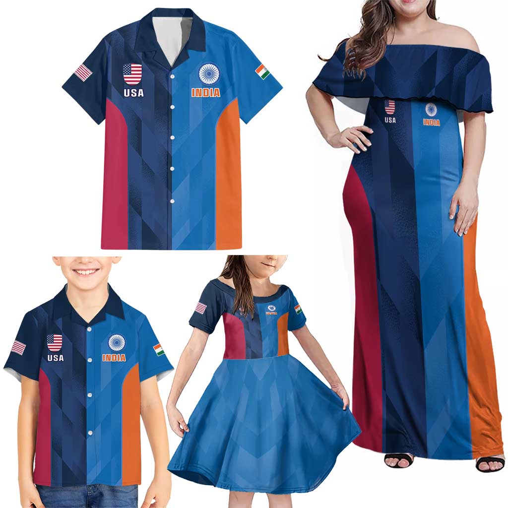 Custom USA and India Cricket Family Matching Off Shoulder Maxi Dress and Hawaiian Shirt 2024 Together Dynamic Style - Wonder Print Shop