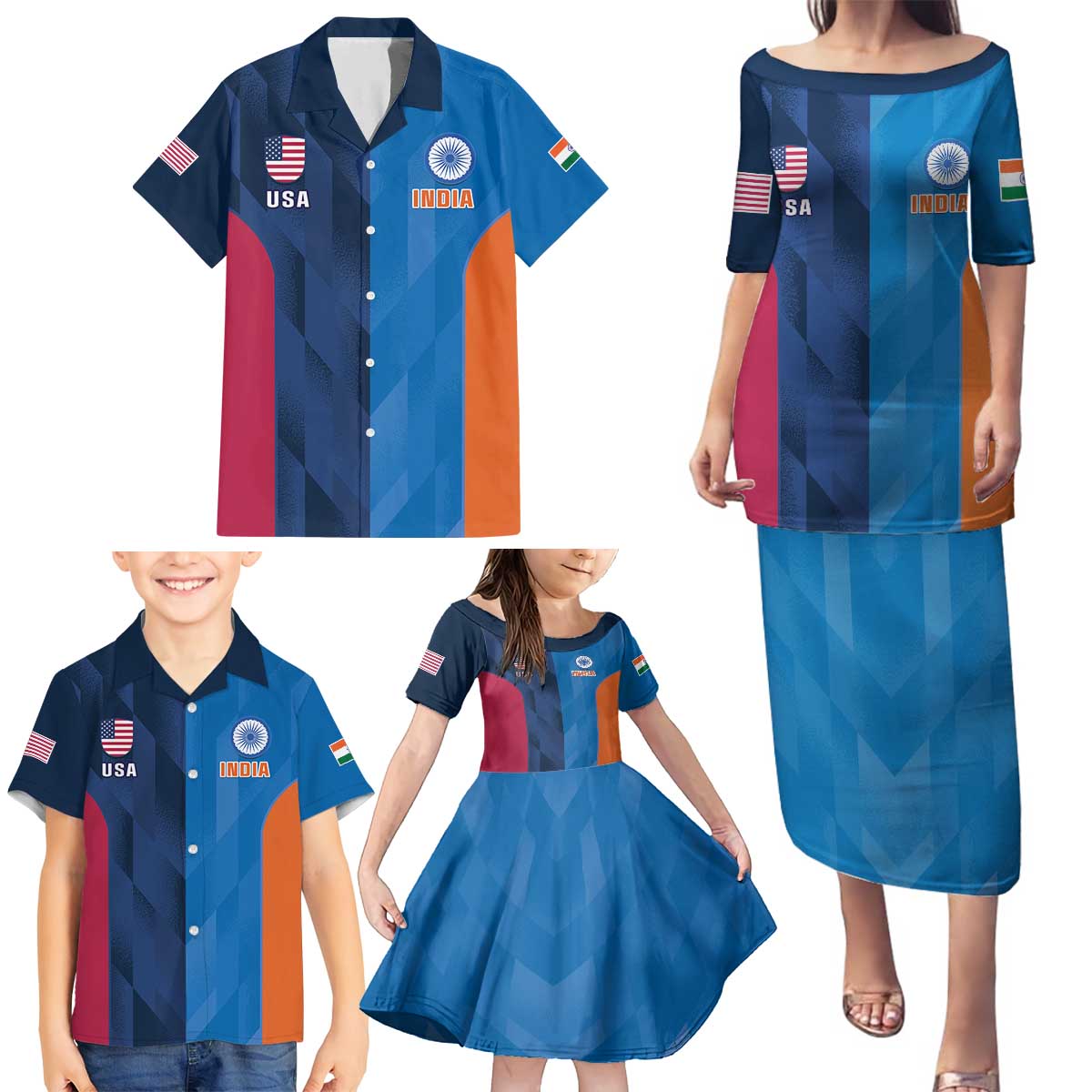 Custom USA and India Cricket Family Matching Puletasi and Hawaiian Shirt 2024 Together Dynamic Style - Wonder Print Shop