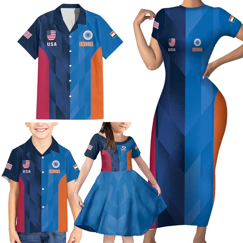 Custom USA and India Cricket Family Matching Short Sleeve Bodycon Dress and Hawaiian Shirt 2024 Together Dynamic Style - Wonder Print Shop