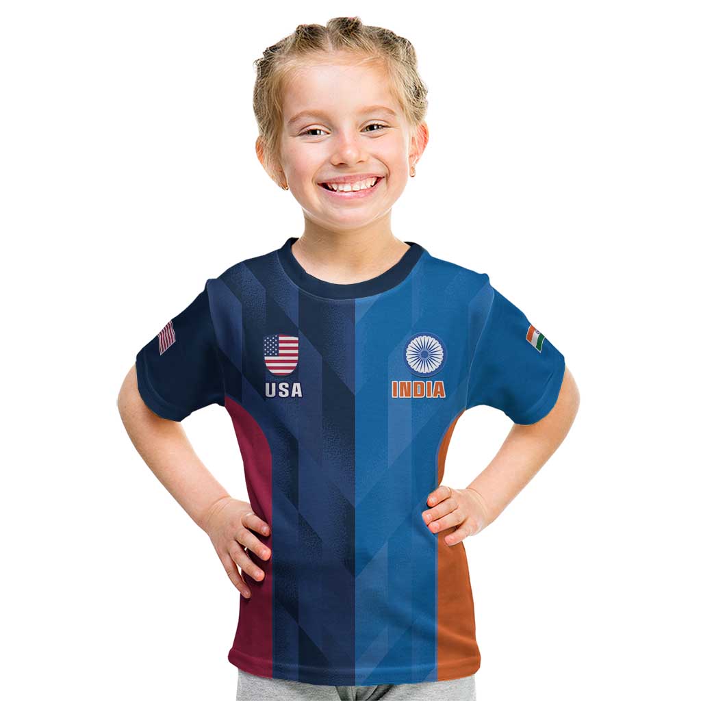 Custom USA and India Cricket Kid T Shirt 2024 Together Dynamic Style - Wonder Print Shop