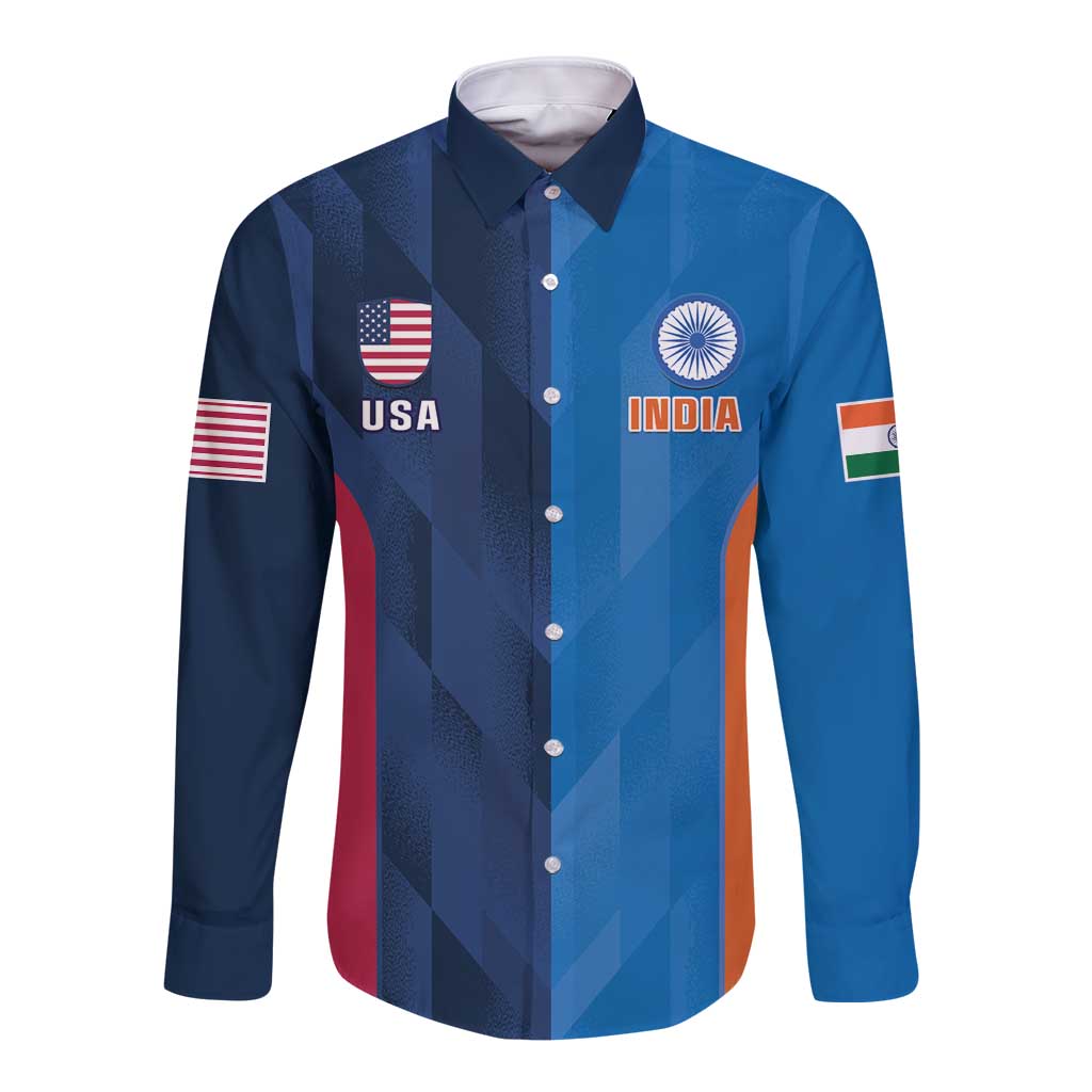 Custom USA and India Cricket Long Sleeve Button Shirt 2024 Together Dynamic Style - Wonder Print Shop