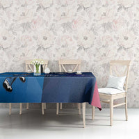 Blue cricket-themed tablecloth with player silhouettes and dark graphic pattern.