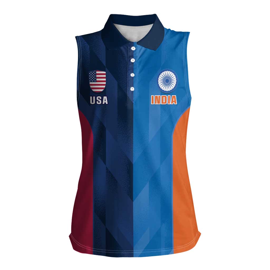 Custom USA and India Cricket Women Sleeveless Polo Shirt 2024 Together Dynamic Style