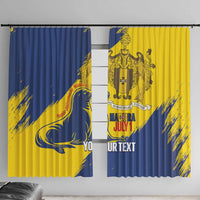 Personalised Madeira Day window curtain, blue and yellow grunge flag pattern, paired panels