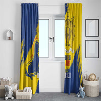 Personalised Madeira Day window curtains, blue and yellow grunge print with crest and text