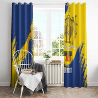 Personalised Madeira Day window curtains, blue and yellow grunge print with grommet-style top