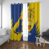 Personalised Madeira Day window curtains, blue and yellow grunge design with grommets on top