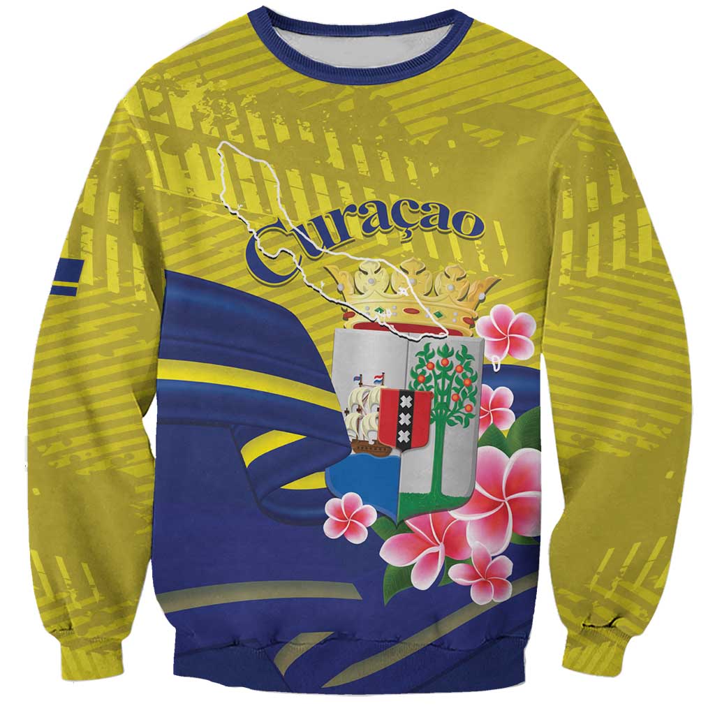 Curacao Flag Day Sweatshirt Felis Dia di Bandera Pink Plumeria - Wonder Print Shop