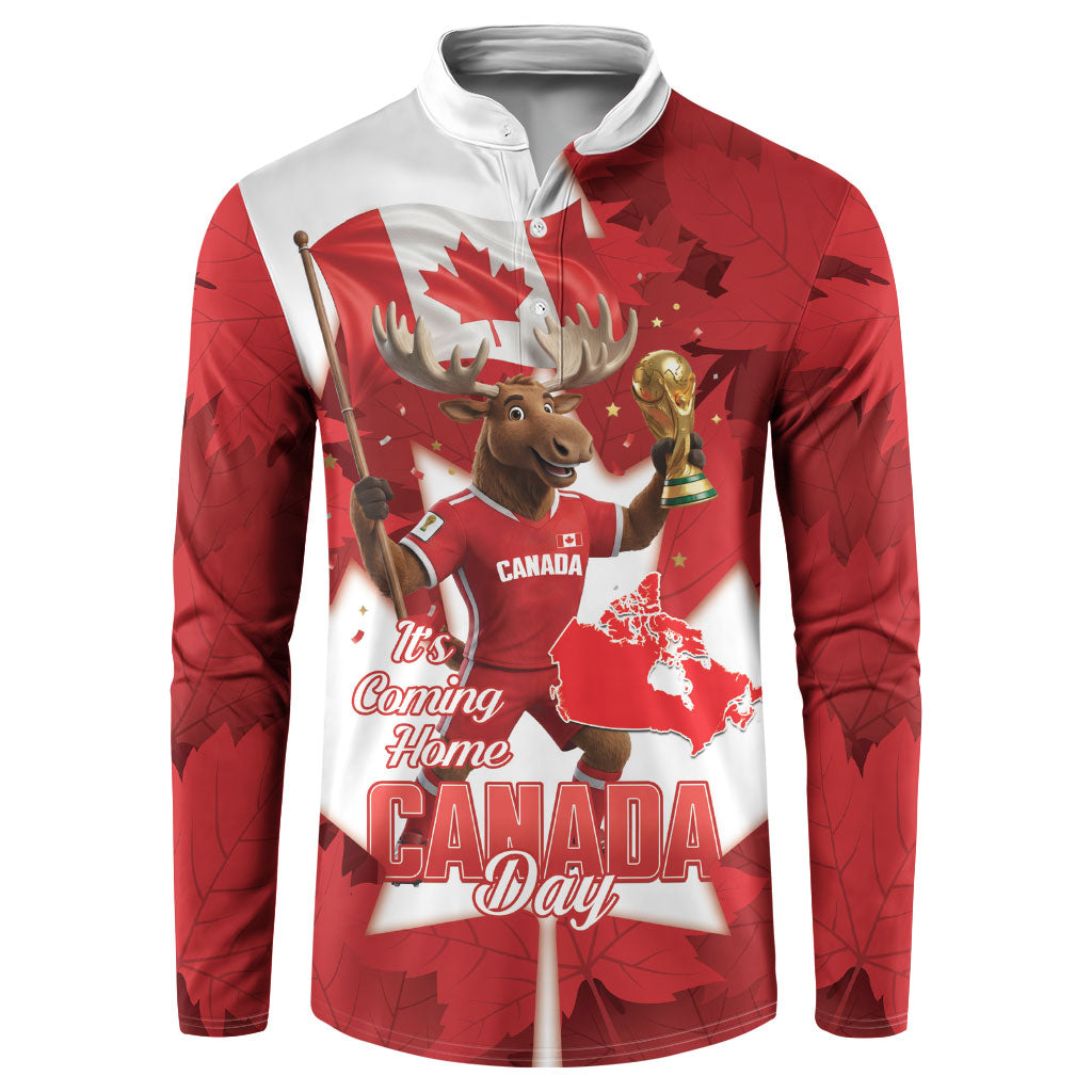 Canada Day Proud 2026 Button Sweatshirt Canadian Moose Soccer Is Coming Home