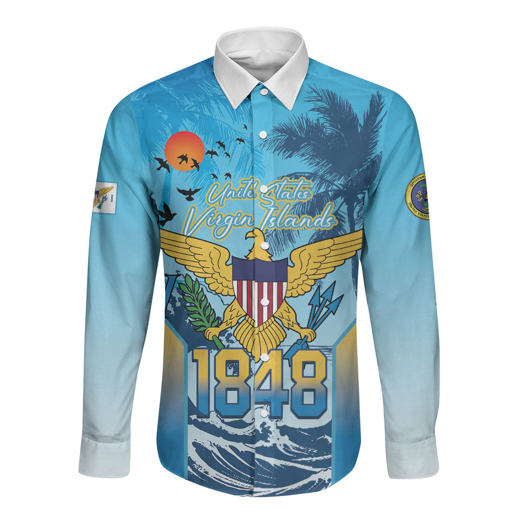 US Virgin Islands Independence Day Personalized Long Sleeve Button Shirt 1848 Proud Palm Tropical Style