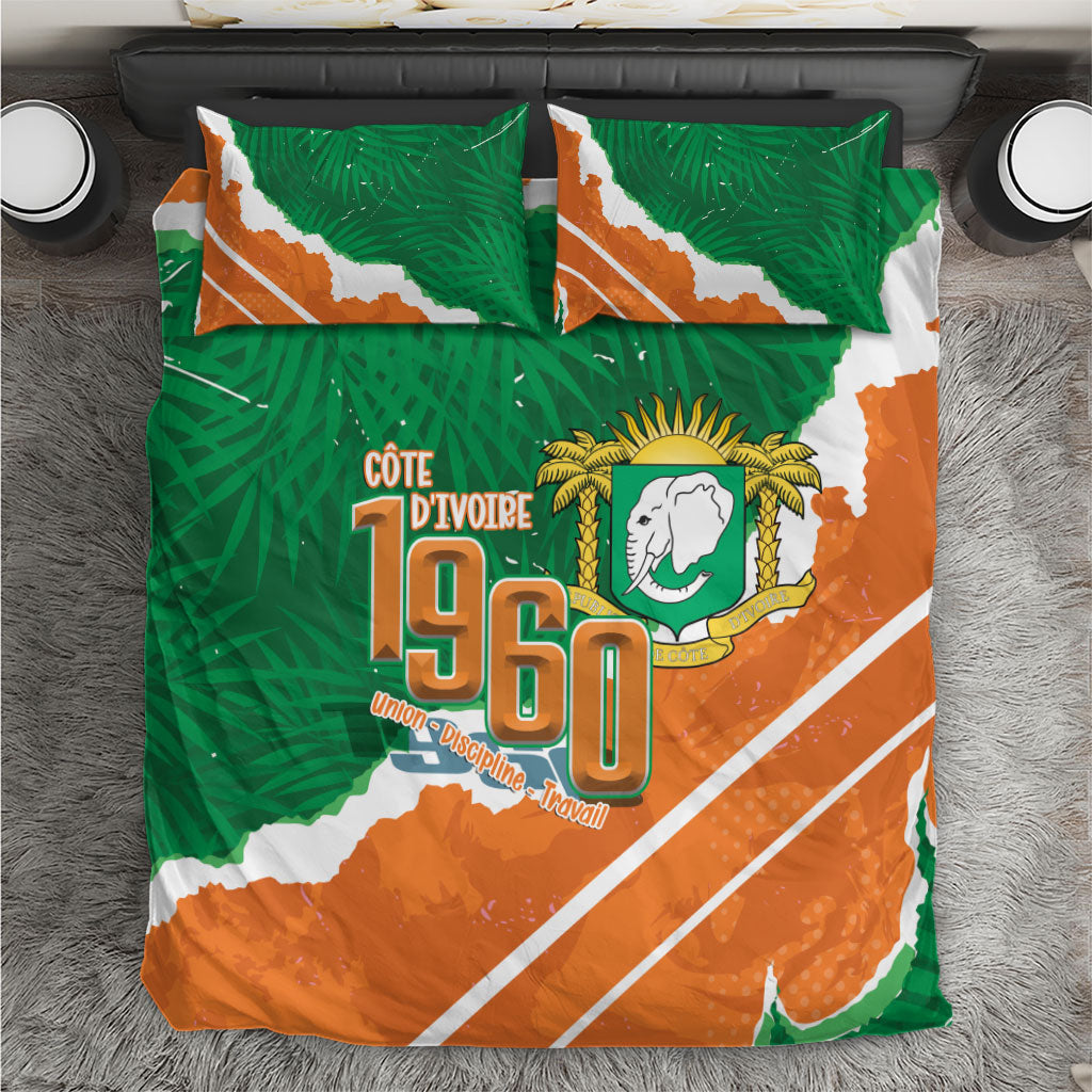 Cote d'Ivoire Independence Day Bedding Set 1960 Proud Coat Of Arms Grunge Style