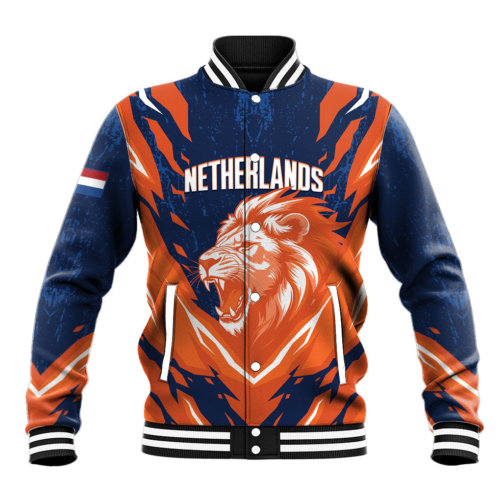 Custom Netherlands 2026 Football Baseball Jacket Go Oranje Majestic Lion