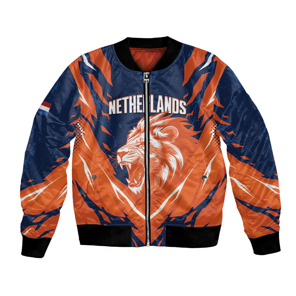 Custom Netherlands 2026 Football Bomber Jacket Go Oranje Majestic Lion