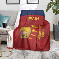 Spain football blanket, red and navy, showing SPAIN and gold stars with 'Los Campeones'