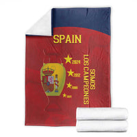 Spain football blanket with SPAIN text, crest, and 'Los Campeones' in gold on red/blue