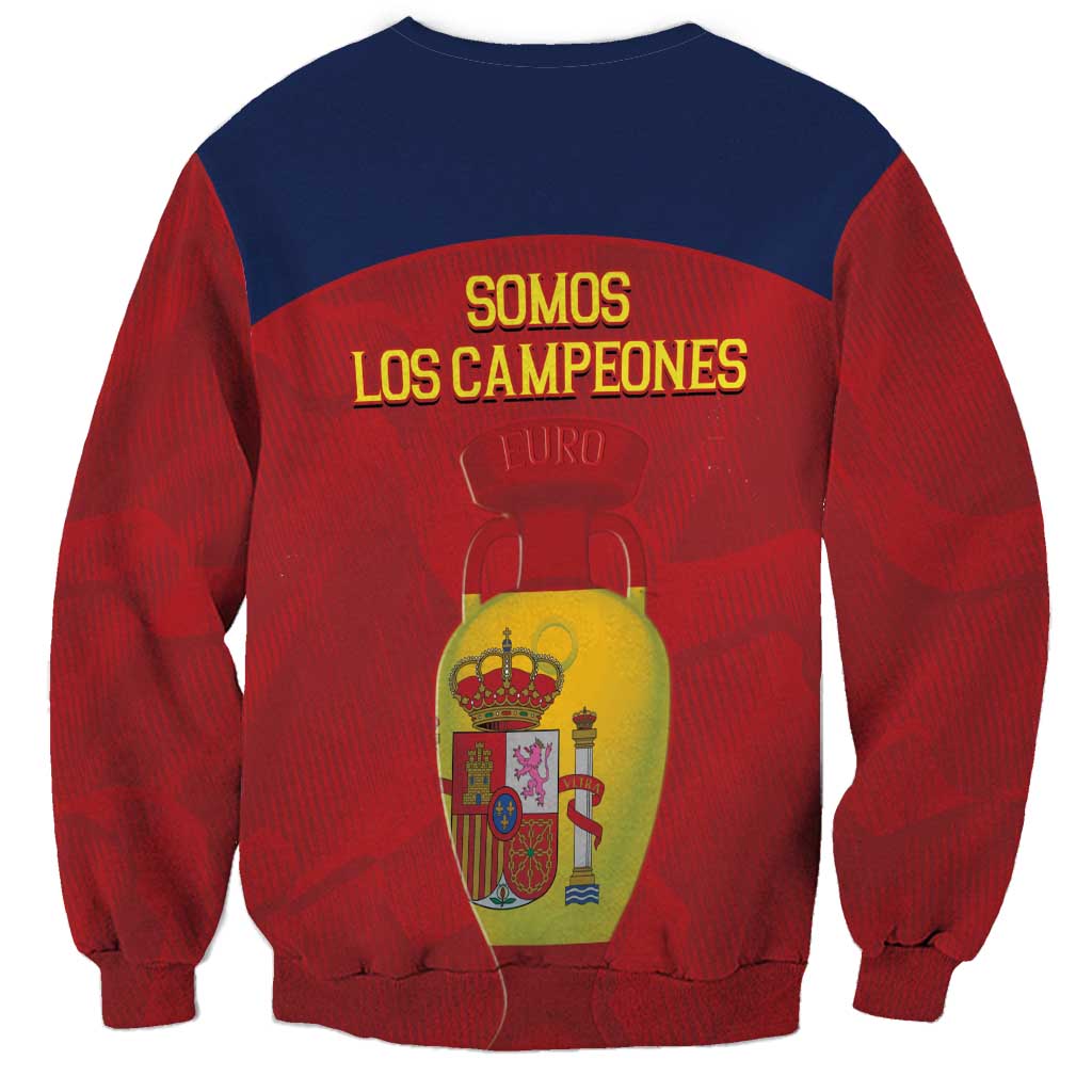 Unisex Spain football sweatshirt, red and navy, back graphic reads 'Somos los campeones'