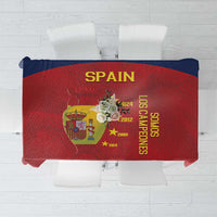 Red Spain football tablecloth with crest and year-themed graphic on folded fabric