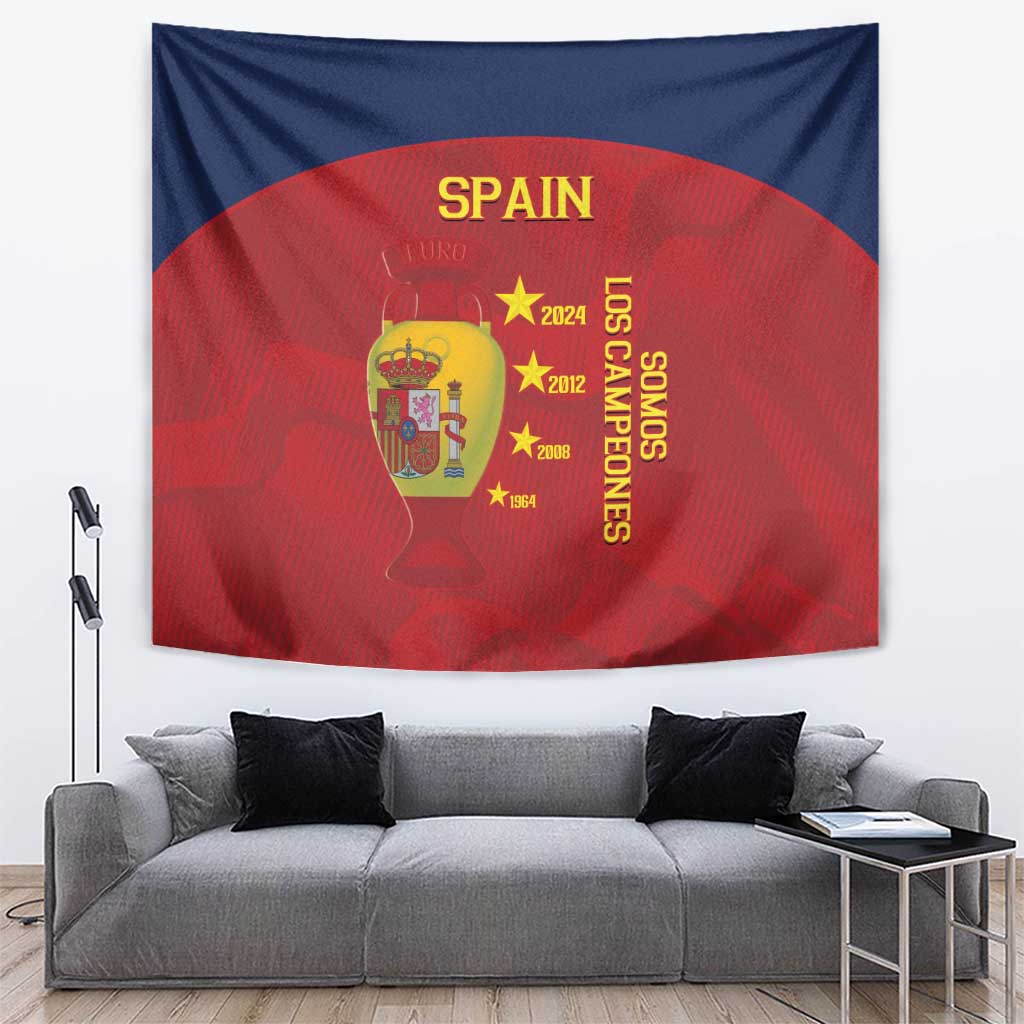 Spain football tapestry wall hanging featuring red emblem, “SPAIN” lettering and gold stars
