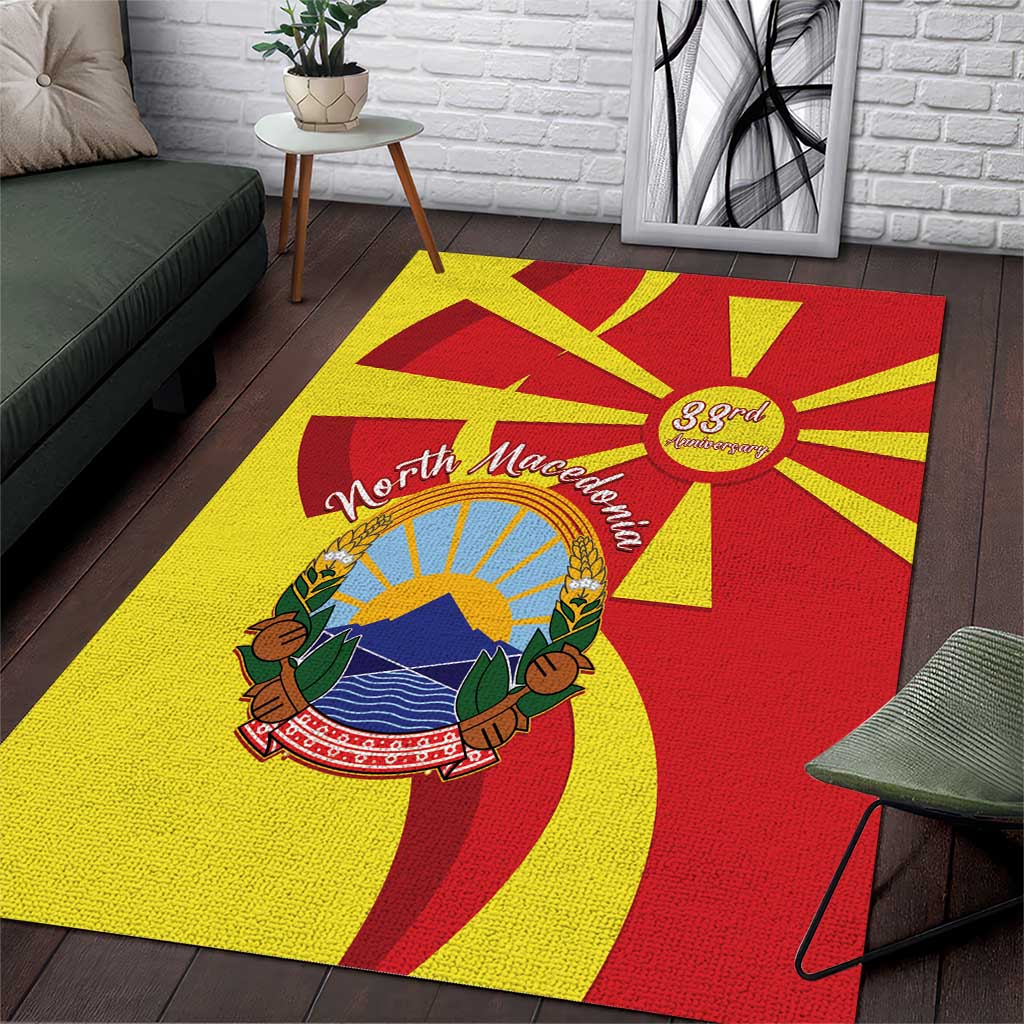 North Macedonia National Day Area Rug Happy 33rd Anniversary Flag Style - Wonder Print Shop