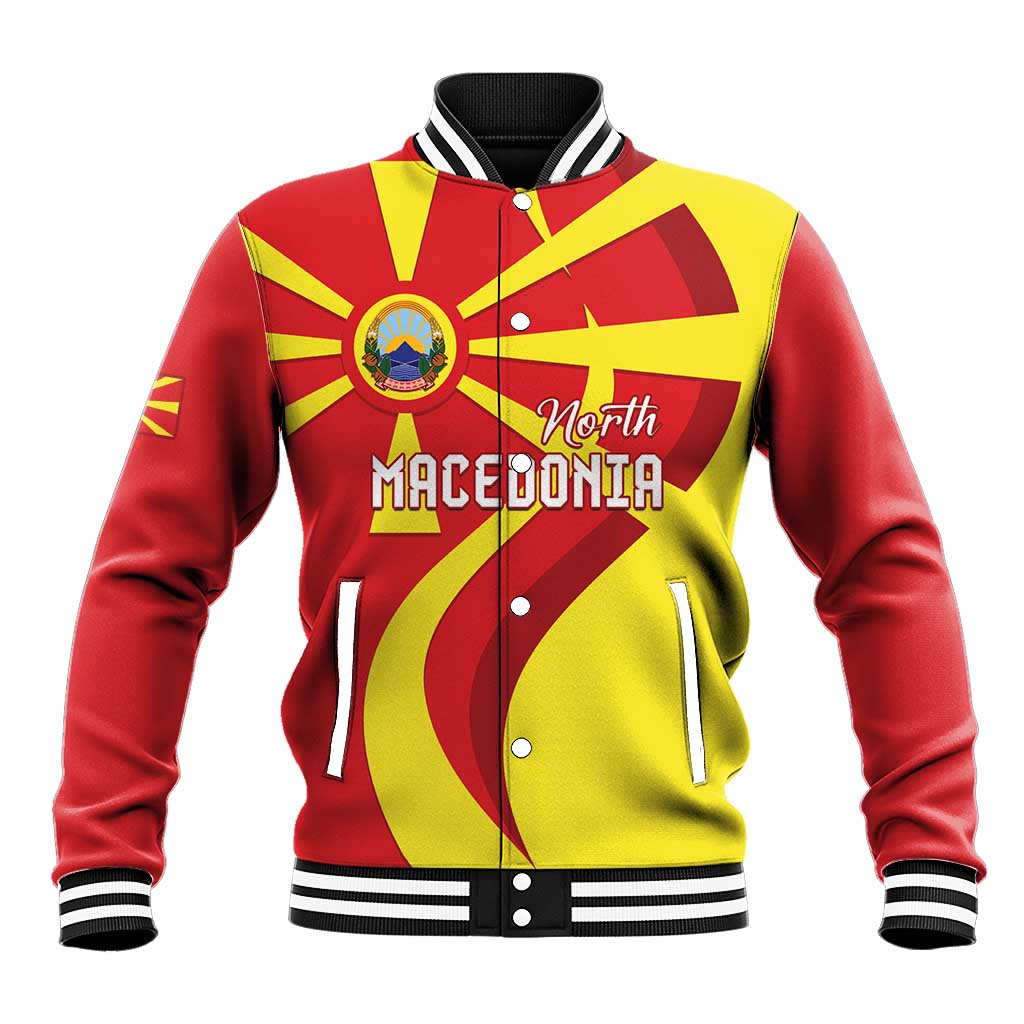 North Macedonia National Day Baseball Jacket Happy 33rd Anniversary Flag Style - Wonder Print Shop