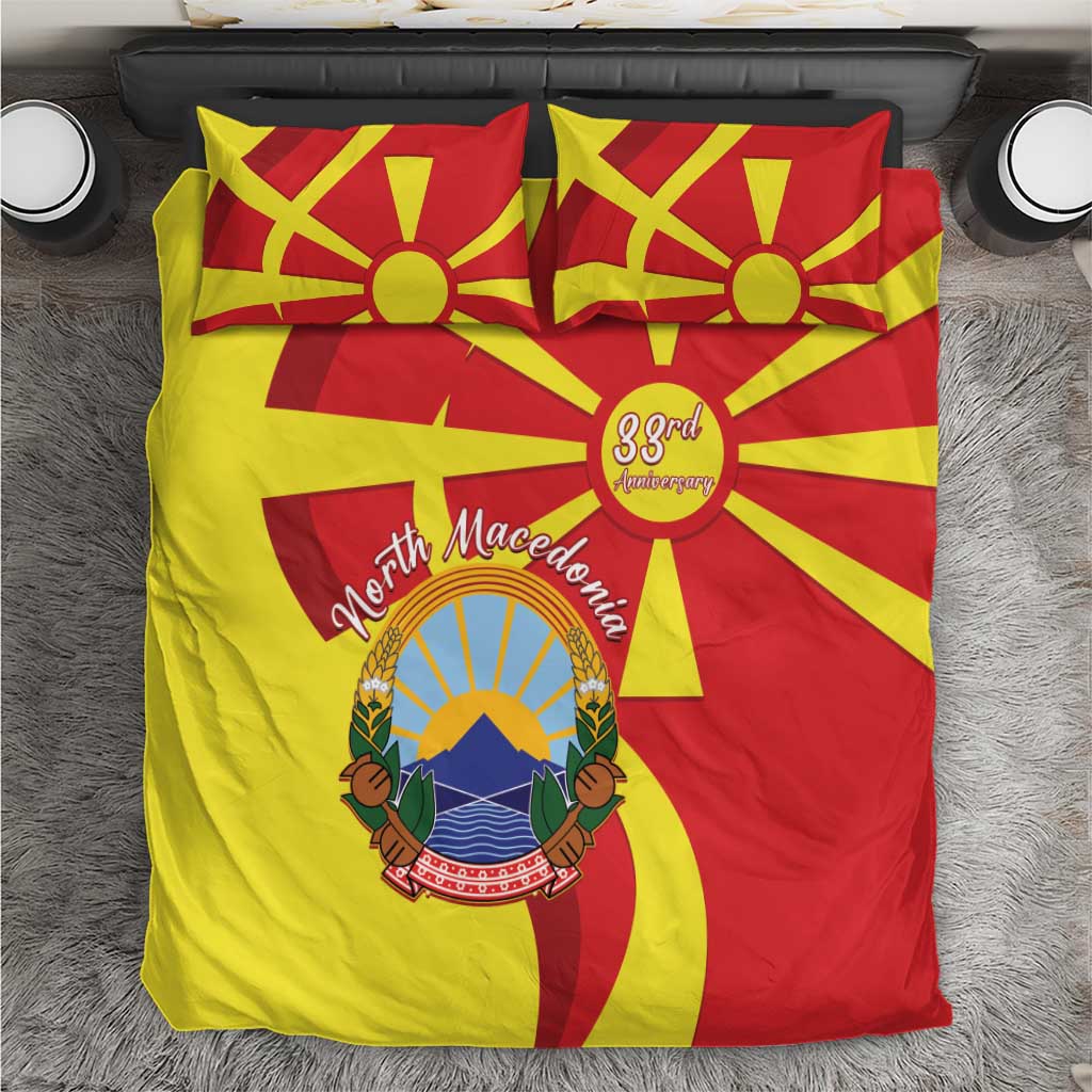 North Macedonia National Day Bedding Set Happy 33rd Anniversary Flag Style - Wonder Print Shop