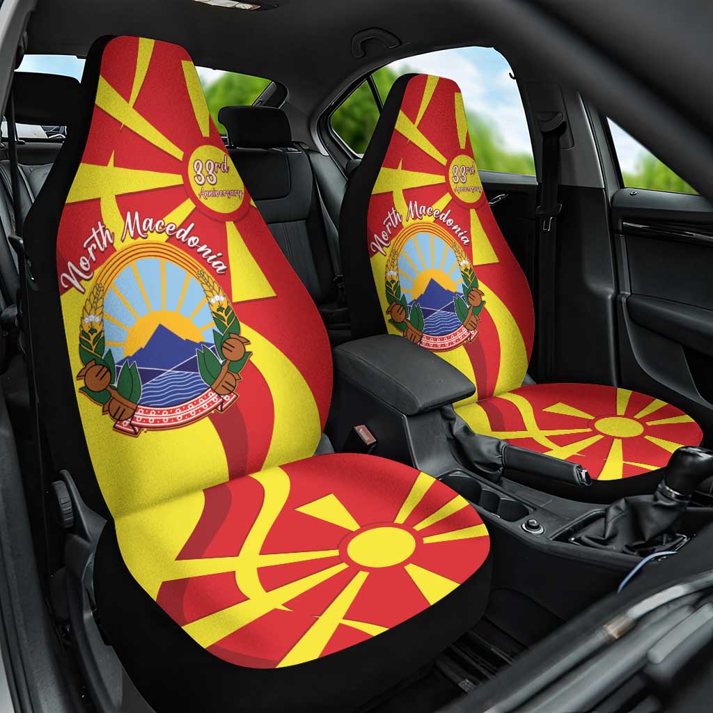 North Macedonia National Day Car Seat Cover Happy 33rd Anniversary Flag Style - Wonder Print Shop