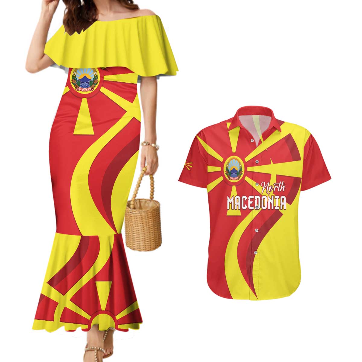 North Macedonia National Day Couples Matching Mermaid Dress and Hawaiian Shirt Happy 33rd Anniversary Flag Style - Wonder Print Shop