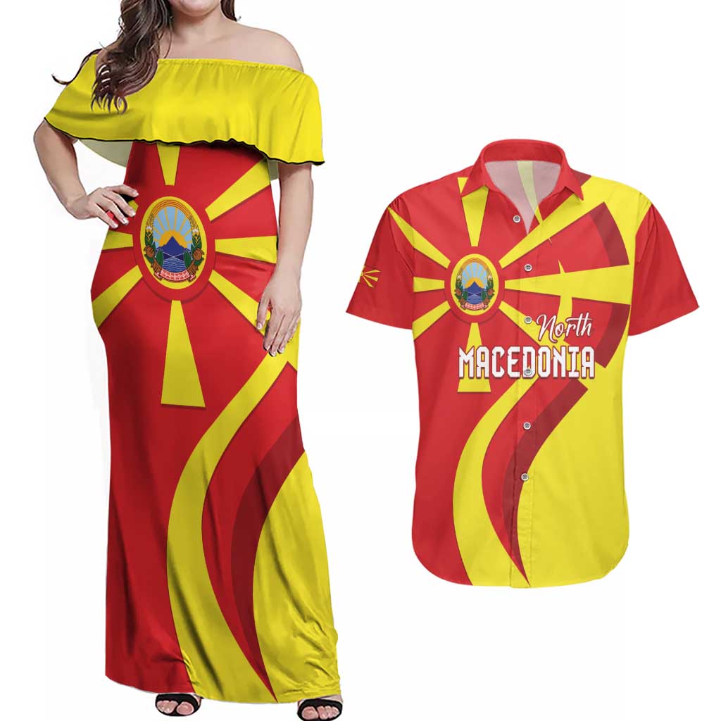 North Macedonia National Day Couples Matching Off Shoulder Maxi Dress and Hawaiian Shirt Happy 33rd Anniversary Flag Style - Wonder Print Shop