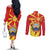 North Macedonia National Day Couples Matching Off The Shoulder Long Sleeve Dress and Long Sleeve Button Shirt Happy 33rd Anniversary Flag Style