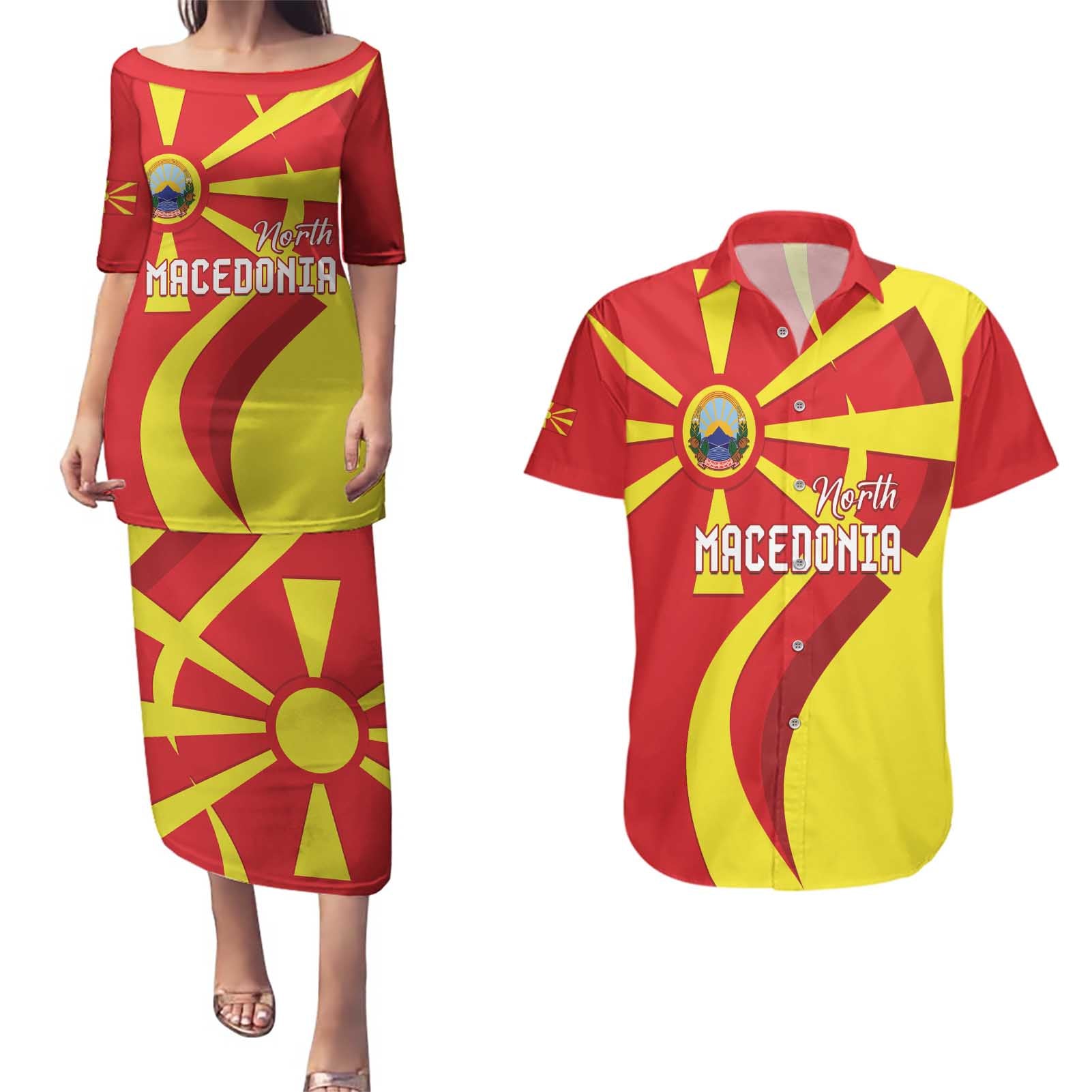 North Macedonia National Day Couples Matching Puletasi and Hawaiian Shirt Happy 33rd Anniversary Flag Style - Wonder Print Shop