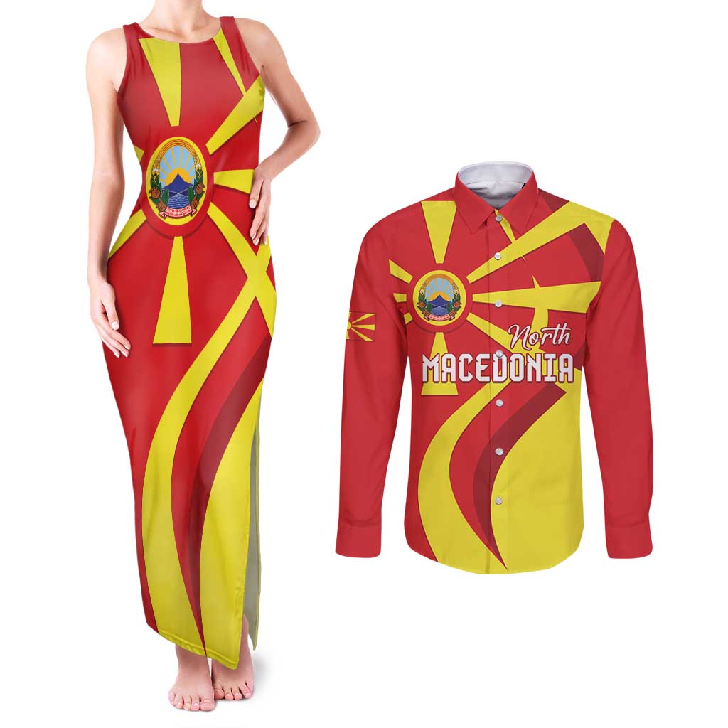 North Macedonia National Day Couples Matching Tank Maxi Dress and Long Sleeve Button Shirt Happy 33rd Anniversary Flag Style - Wonder Print Shop