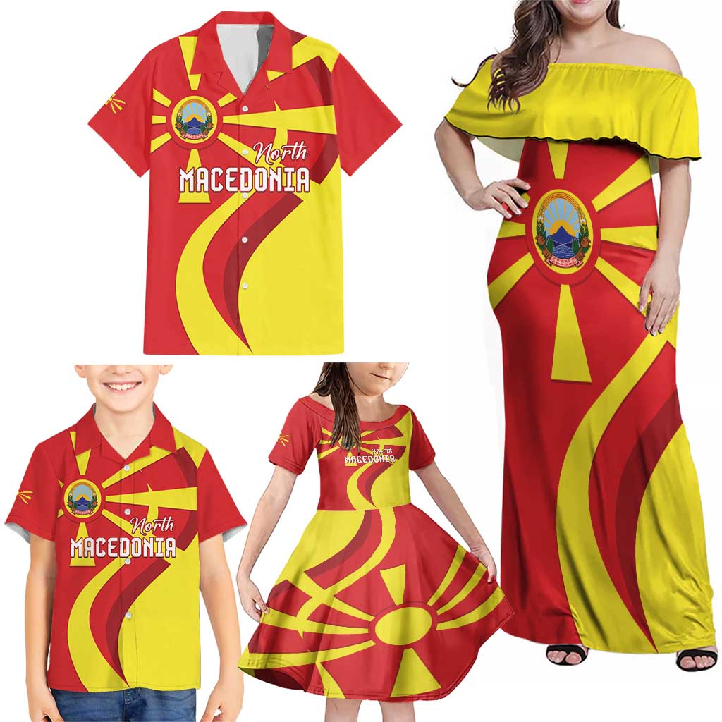 North Macedonia National Day Family Matching Off Shoulder Maxi Dress and Hawaiian Shirt Happy 33rd Anniversary Flag Style - Wonder Print Shop