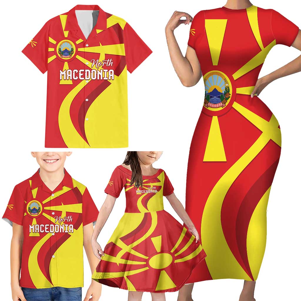 North Macedonia National Day Family Matching Short Sleeve Bodycon Dress and Hawaiian Shirt Happy 33rd Anniversary Flag Style - Wonder Print Shop