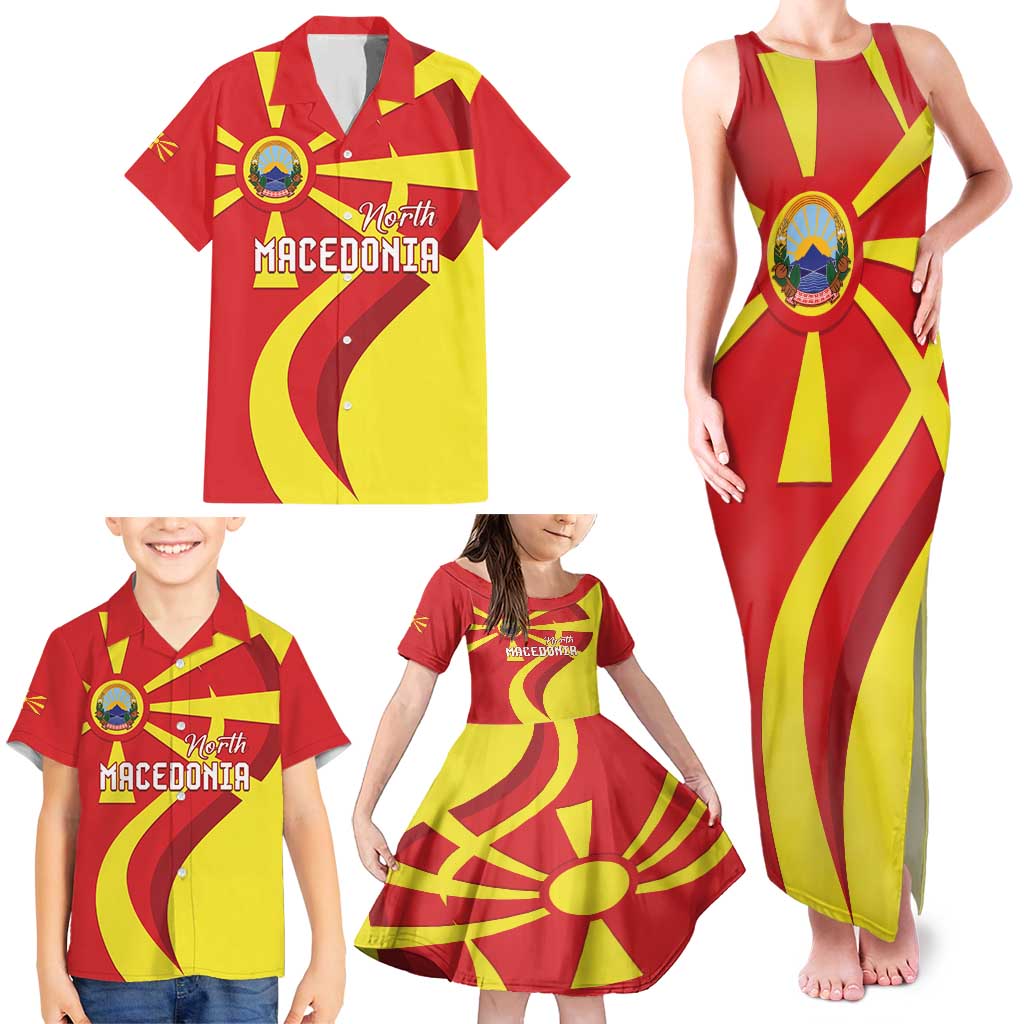 North Macedonia National Day Family Matching Tank Maxi Dress and Hawaiian Shirt Happy 33rd Anniversary Flag Style - Wonder Print Shop