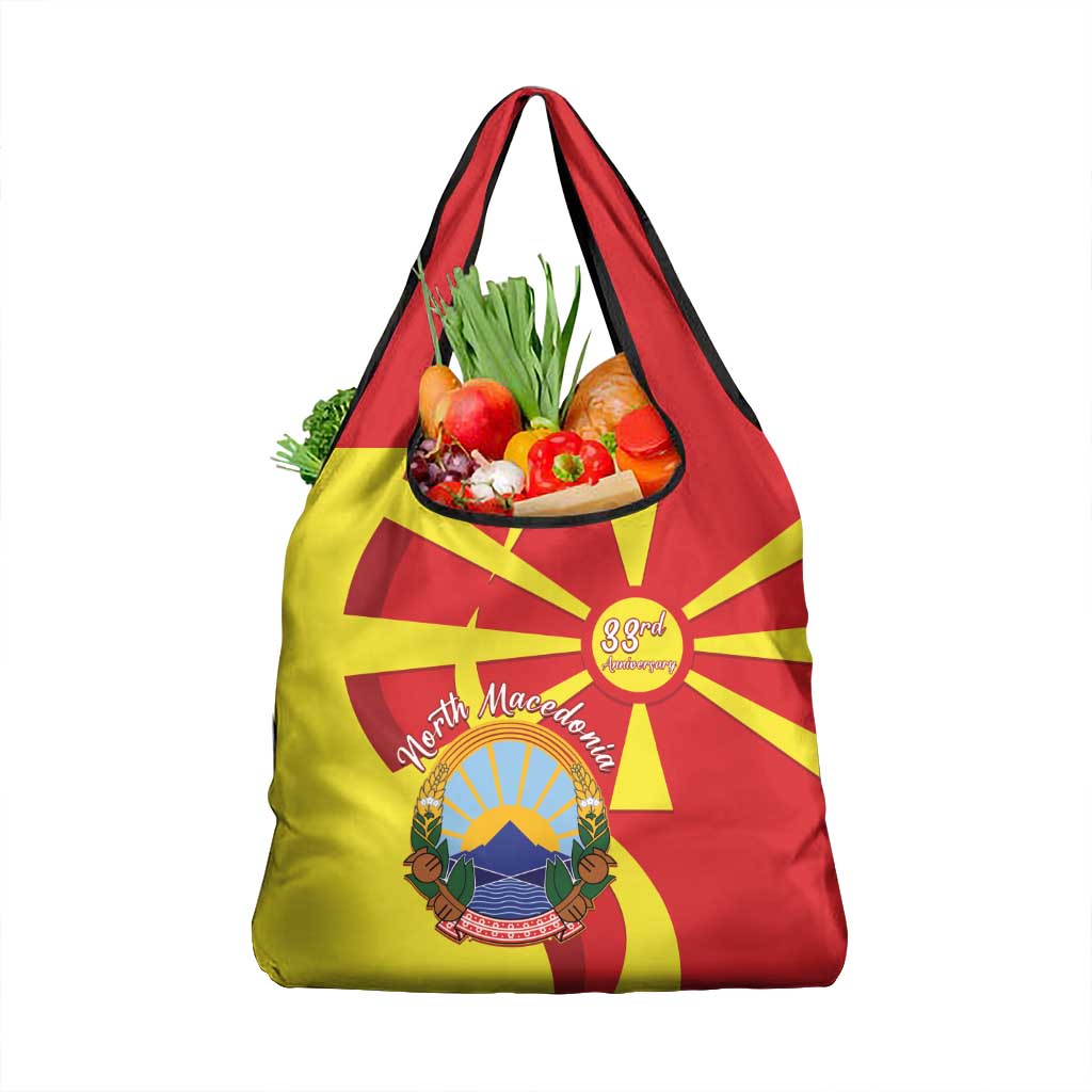 North Macedonia National Day Grocery Bag Happy 33rd Anniversary Flag Style