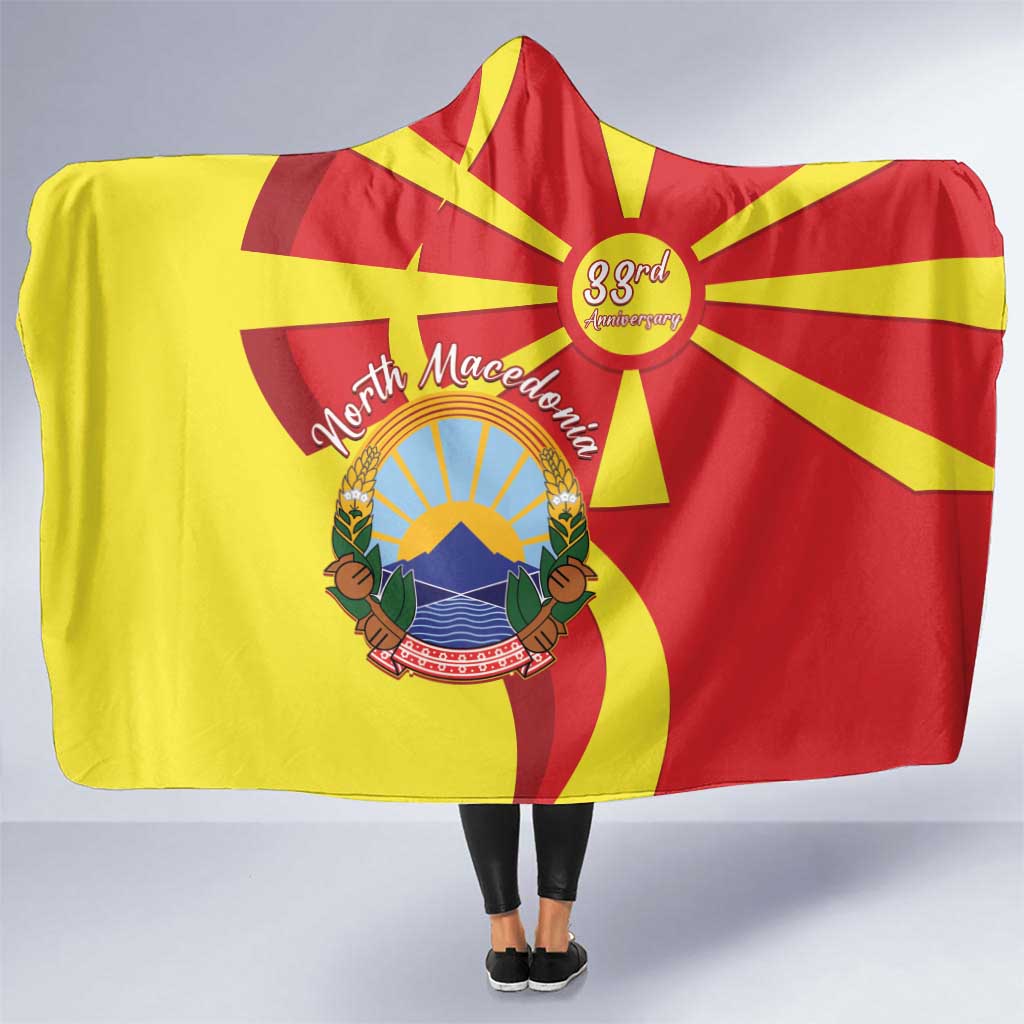 North Macedonia National Day Hooded Blanket Happy 33rd Anniversary Flag Style