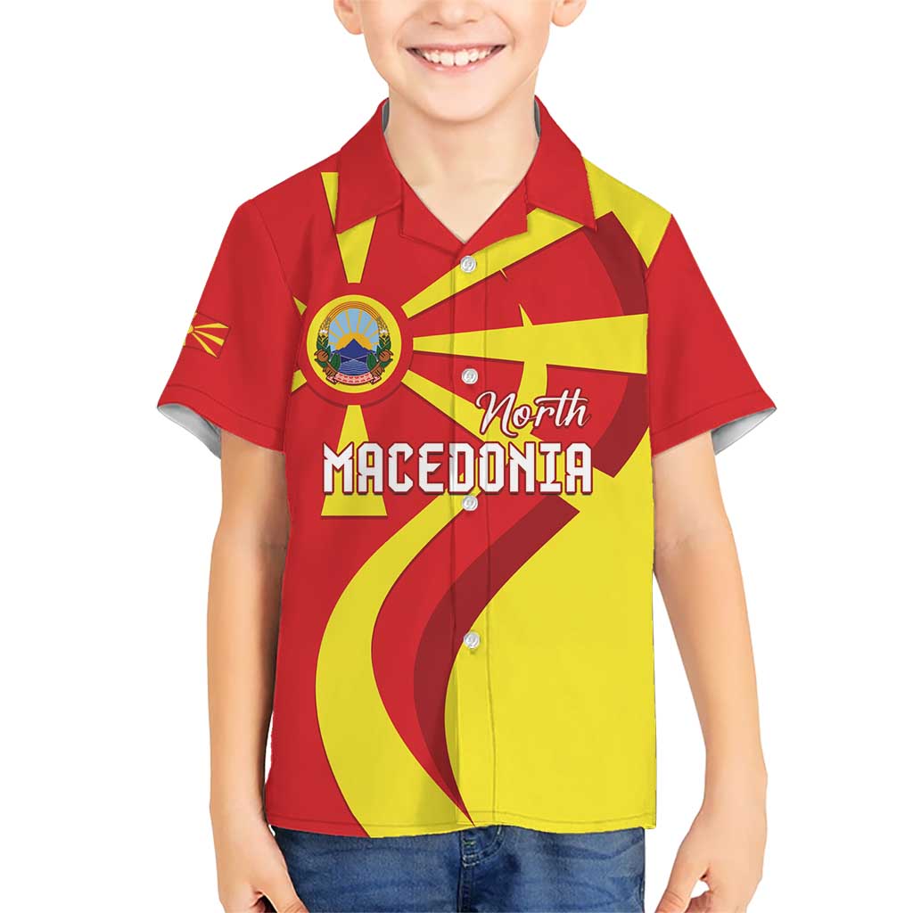 North Macedonia National Day Kid Hawaiian Shirt Happy 33rd Anniversary Flag Style - Wonder Print Shop