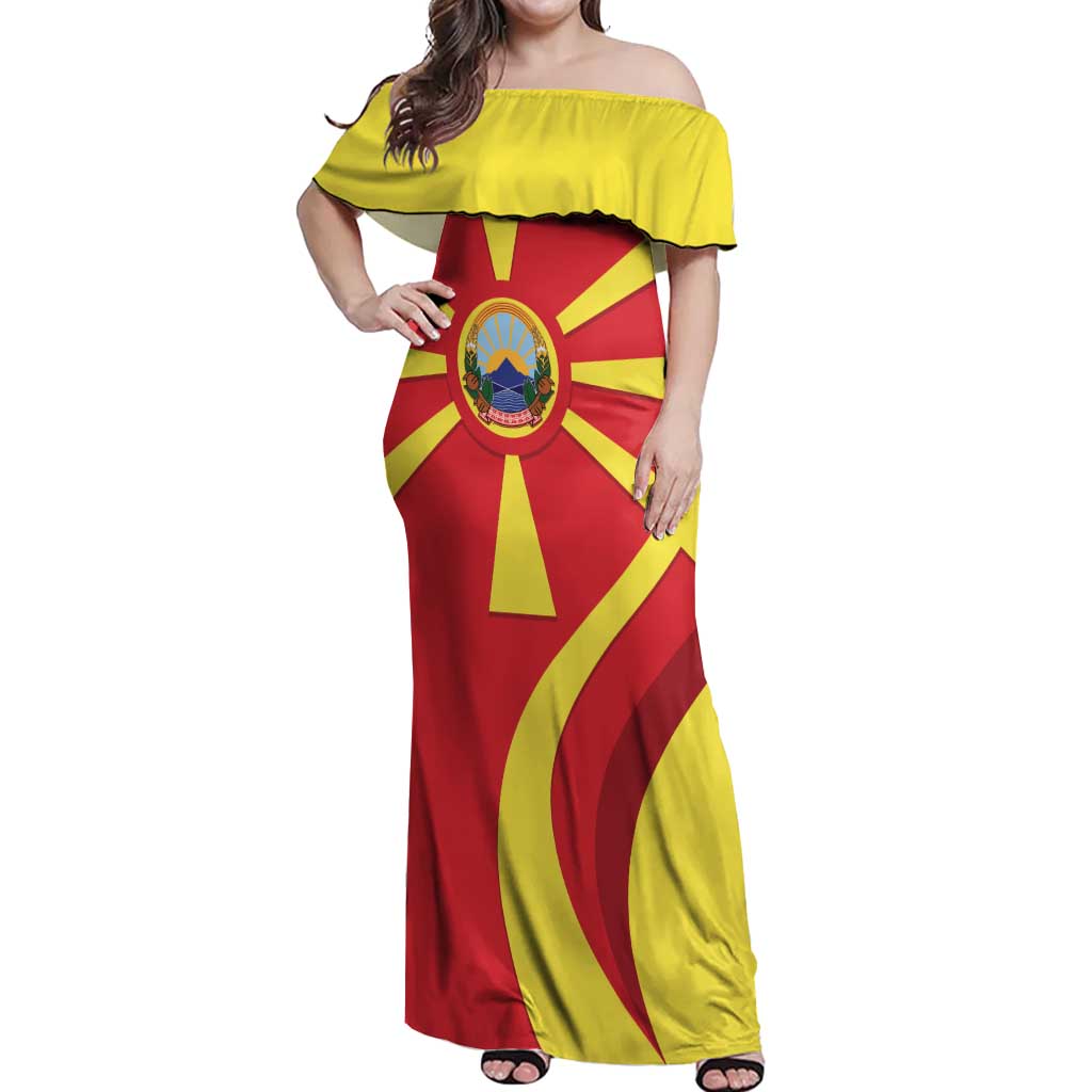 North Macedonia National Day Off Shoulder Maxi Dress Happy 33rd Anniversary Flag Style - Wonder Print Shop