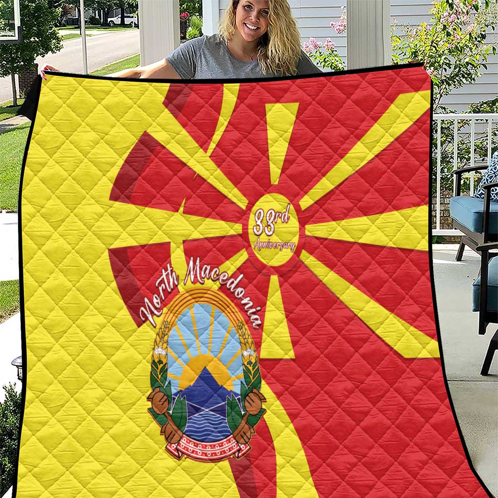 North Macedonia National Day Quilt Happy 33rd Anniversary Flag Style