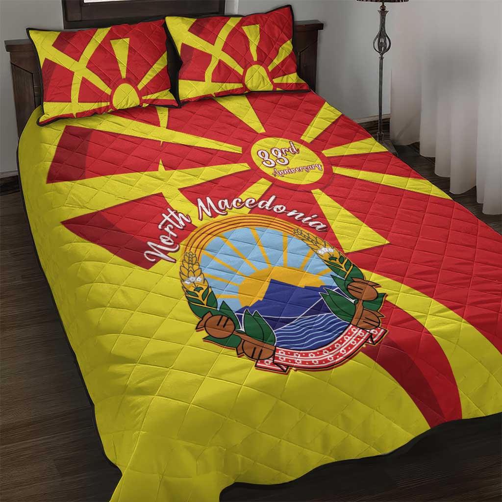 North Macedonia National Day Quilt Bed Set Happy 33rd Anniversary Flag Style - Wonder Print Shop