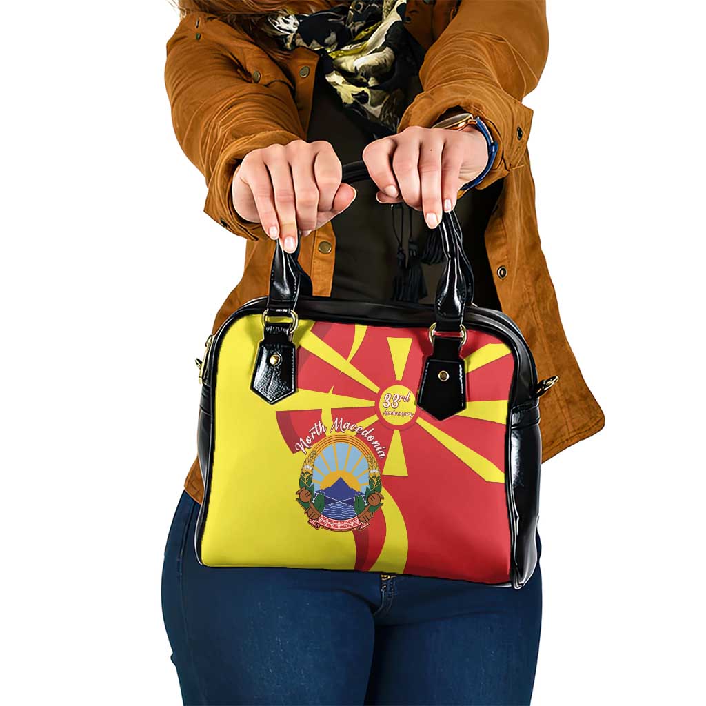 North Macedonia National Day Shoulder Handbag Happy 33rd Anniversary Flag Style