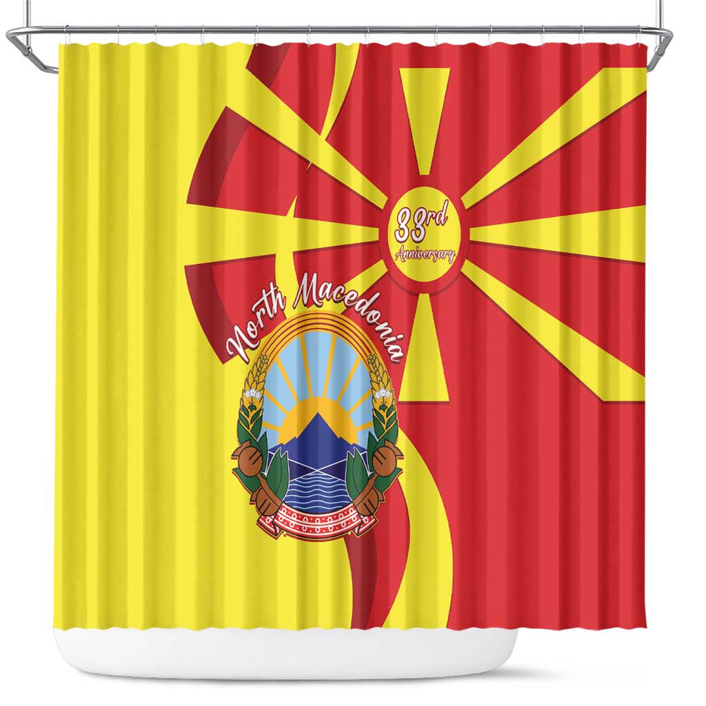 North Macedonia National Day Shower Curtain Happy 33rd Anniversary Flag Style